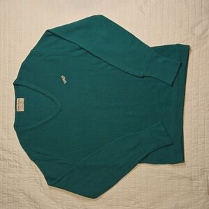 Vintage Green Long Sleeve Vee Neck Sweater by Down Under, Size Large
